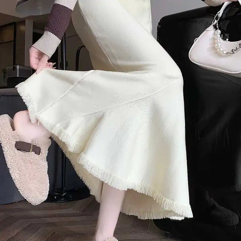 2025 Spring Summer Women's Fashion Skirt High Waist Fishtail with Silky Texture Vertical Breathable and Ruffled Decoration