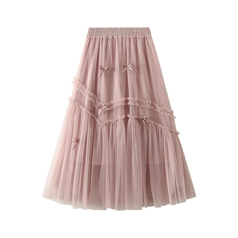 Fashion New Women High Waist Casual Tulle Skirt Temperament Slim Pleated Lady Skirt