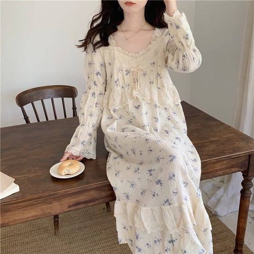 2026 New Spring Autumn Summer Nightdress Women Lace Trim Trade Homewear Loose Dress Long Nightgown