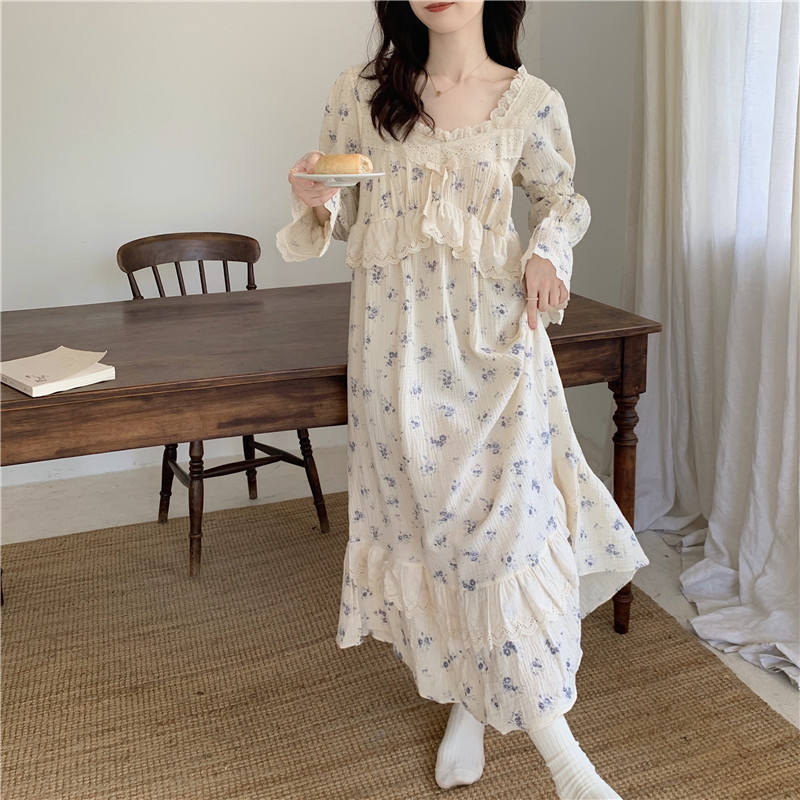 2026 New Spring Autumn Summer Nightdress Women Lace Trim Trade Homewear Loose Dress Long Nightgown
