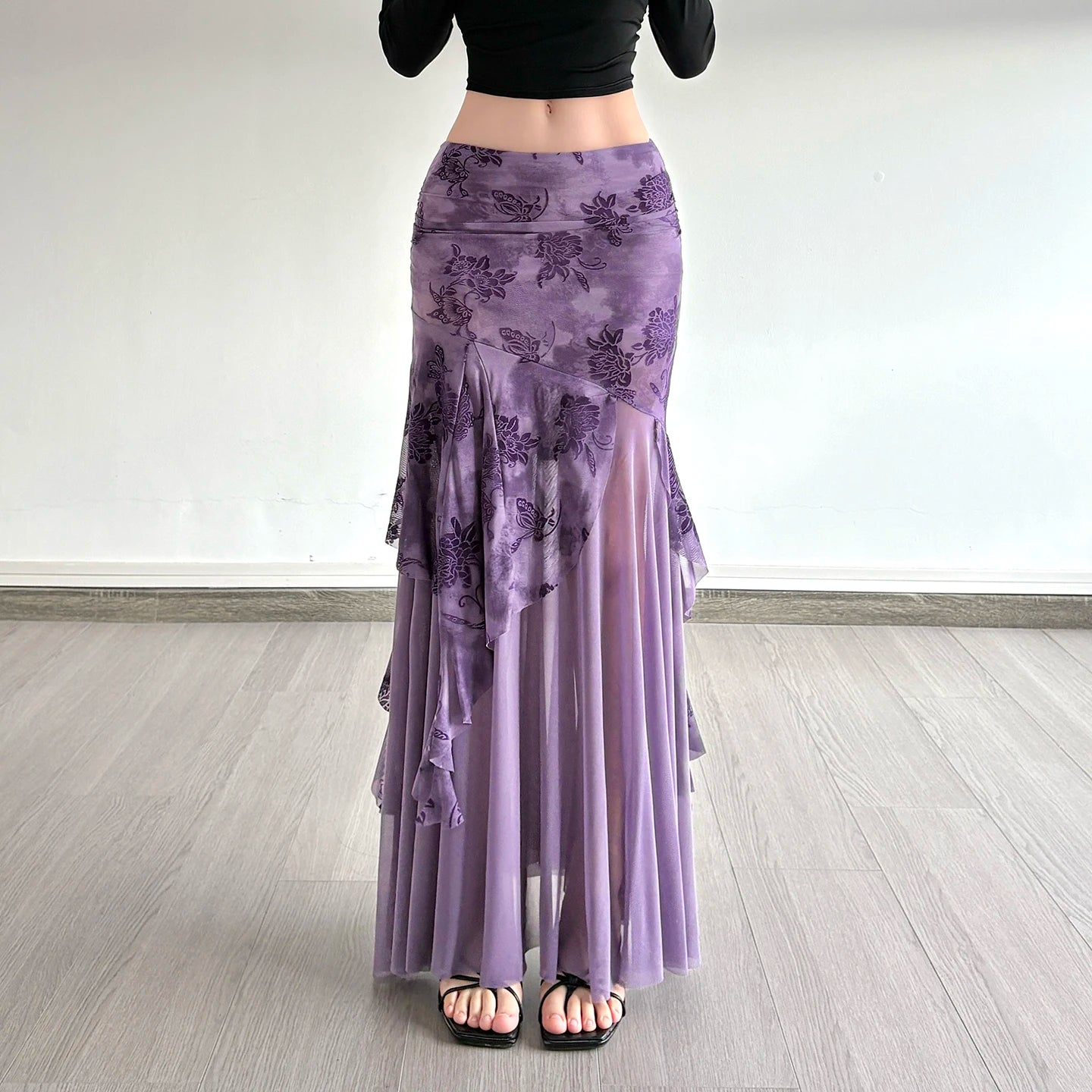 Elegant Asymmetrical Midi Skirt with Ruched Decoration Natural Waistline Solid Pattern Knitted Weave Washable & Autumn Season