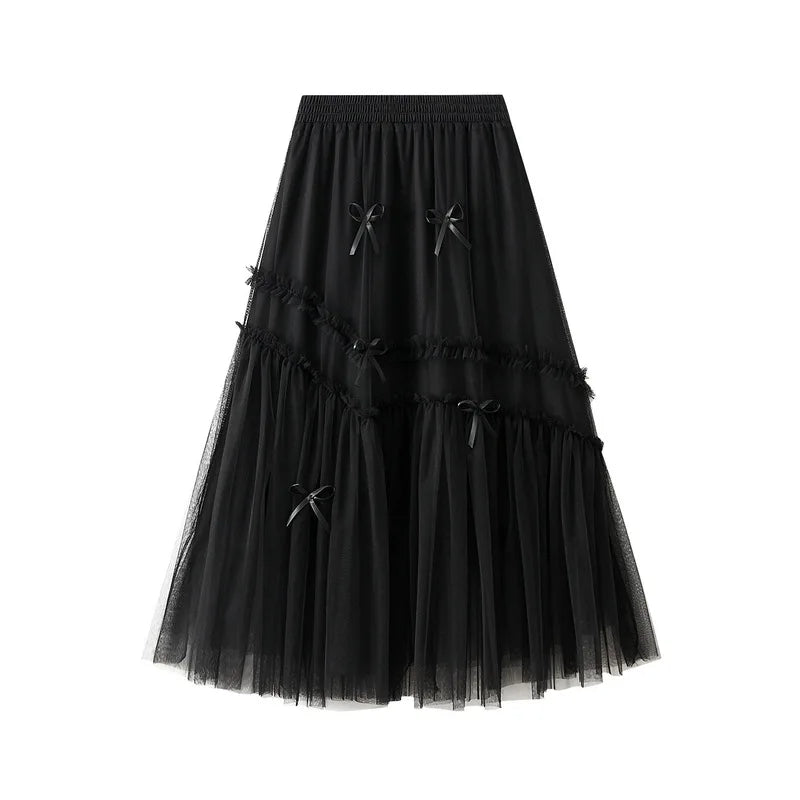 Fashion New Women High Waist Casual Tulle Skirt Temperament Slim Pleated Lady Skirt