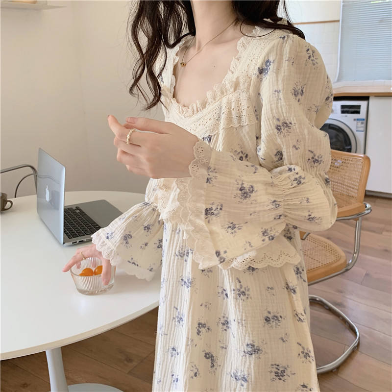 2026 New Spring Autumn Summer Nightdress Women Lace Trim Trade Homewear Loose Dress Long Nightgown