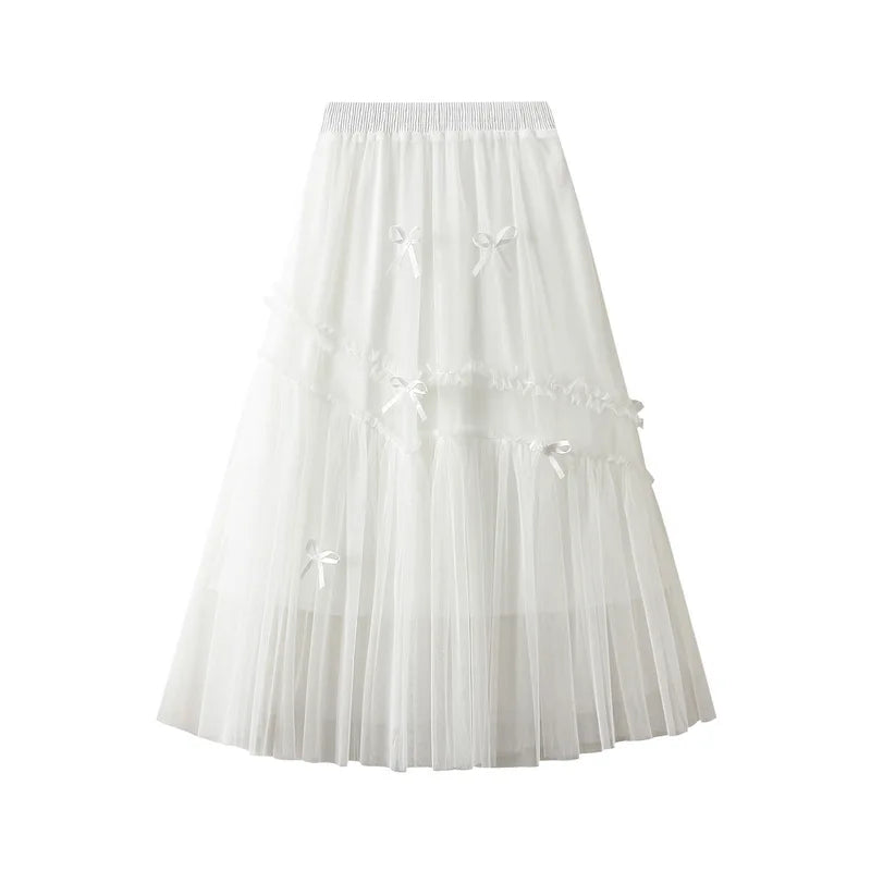 Fashion New Women High Waist Casual Tulle Skirt Temperament Slim Pleated Lady Skirt