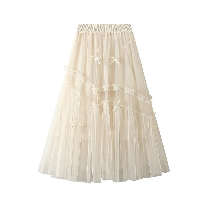 Fashion New Women High Waist Casual Tulle Skirt Temperament Slim Pleated Lady Skirt