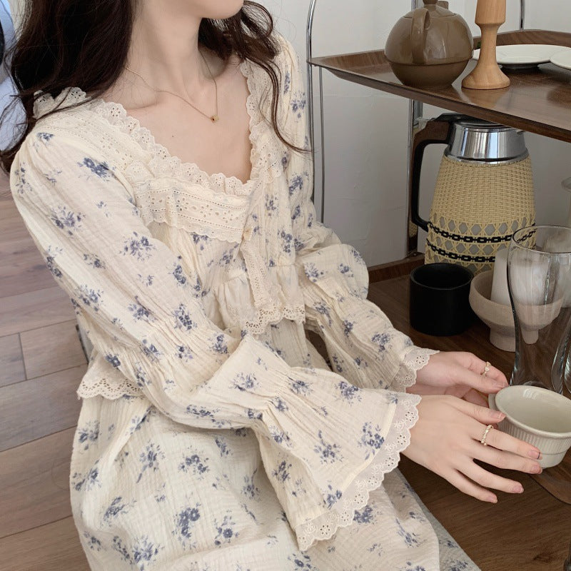 2026 New Spring Autumn Summer Nightdress Women Lace Trim Trade Homewear Loose Dress Long Nightgown