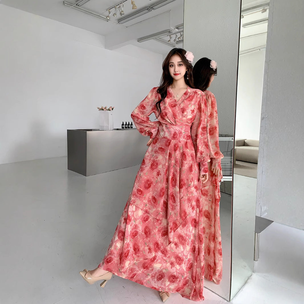 Elegant. Trendy. Fashionable and Stylish Printed Long-sleeved Long Dress for Women's