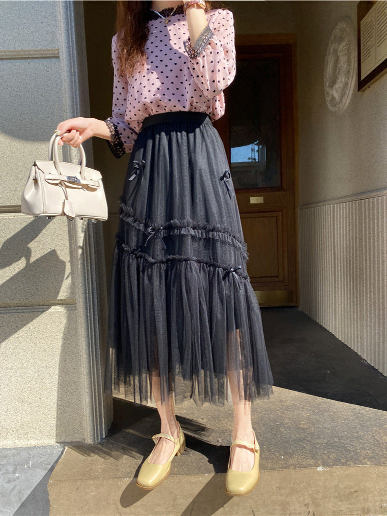 Fashion Women High-Waisted Casual Tulle Skirt Elegant Slim Pleated Lady’s Skirt