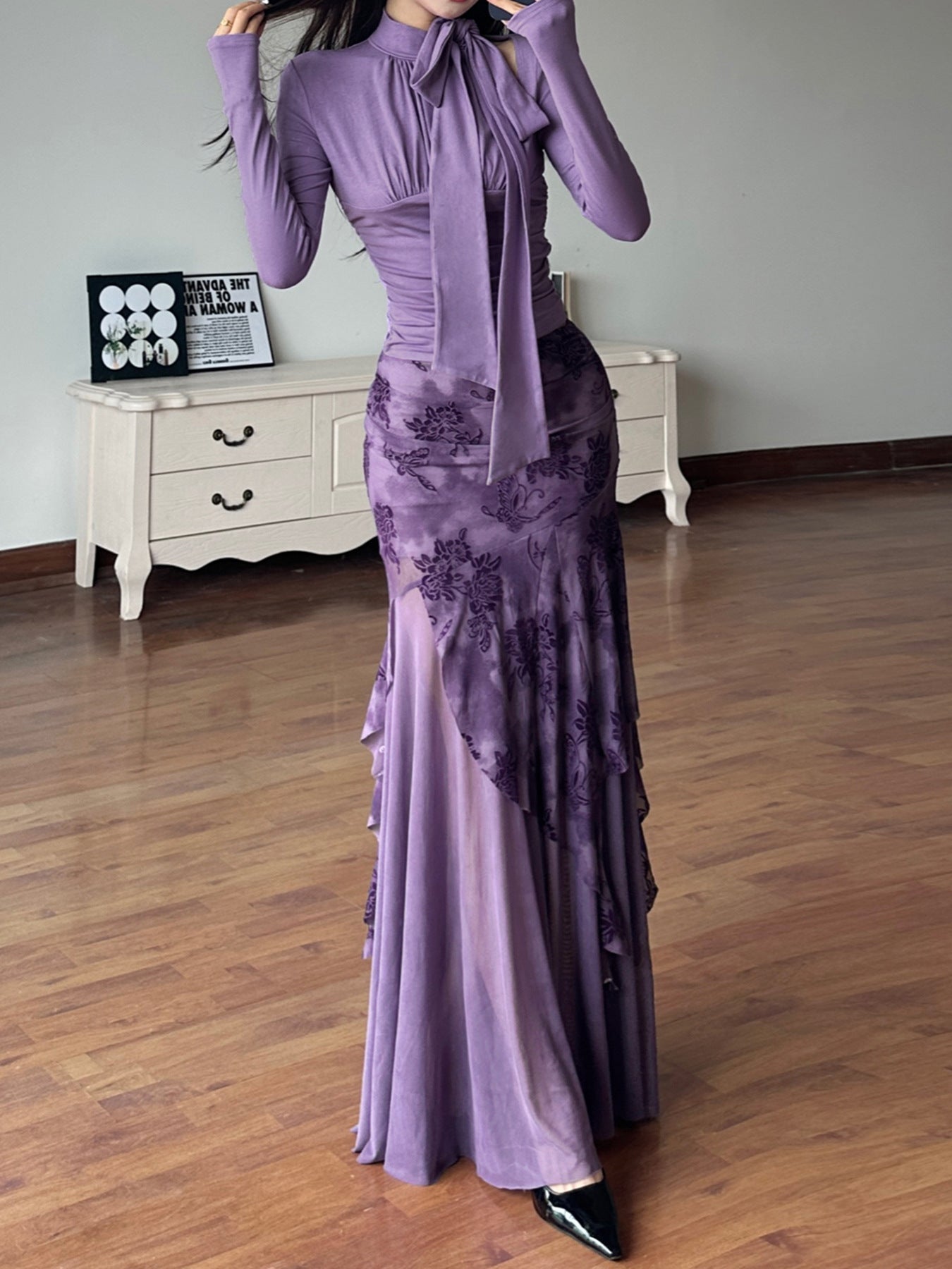 Elegant Asymmetrical Midi Skirt with Ruched Detail Natural Waist Solid Color Knitted Fabric Washable for   spring