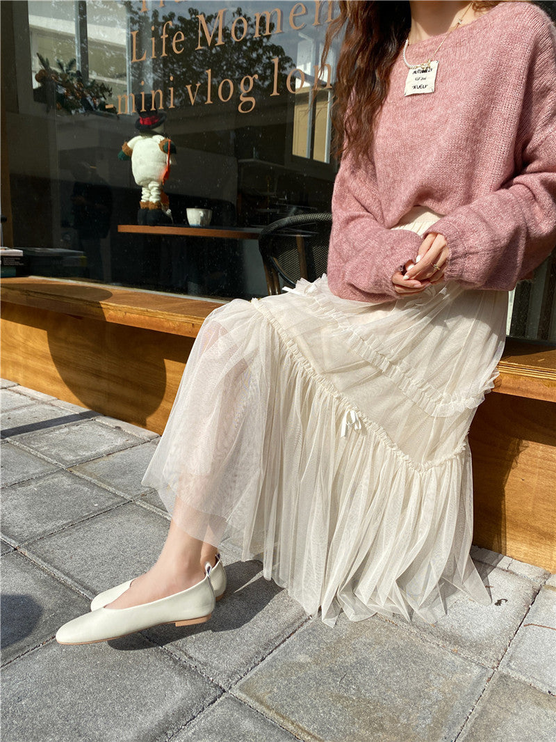 Fashion Women High-Waisted Casual Tulle Skirt Elegant Slim Pleated Lady’s Skirt