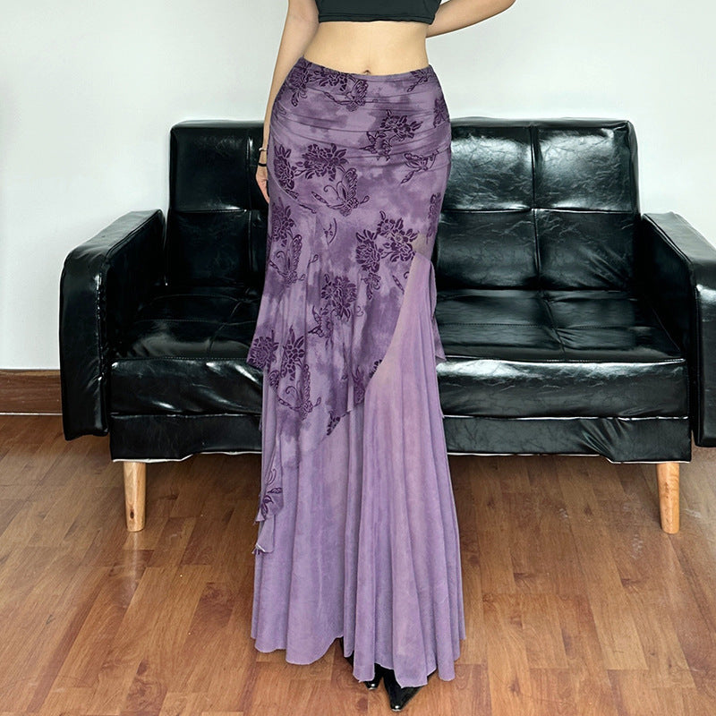 Elegant Asymmetrical Midi Skirt with Ruched Detail Natural Waist Solid Color Knitted Fabric Washable for   spring